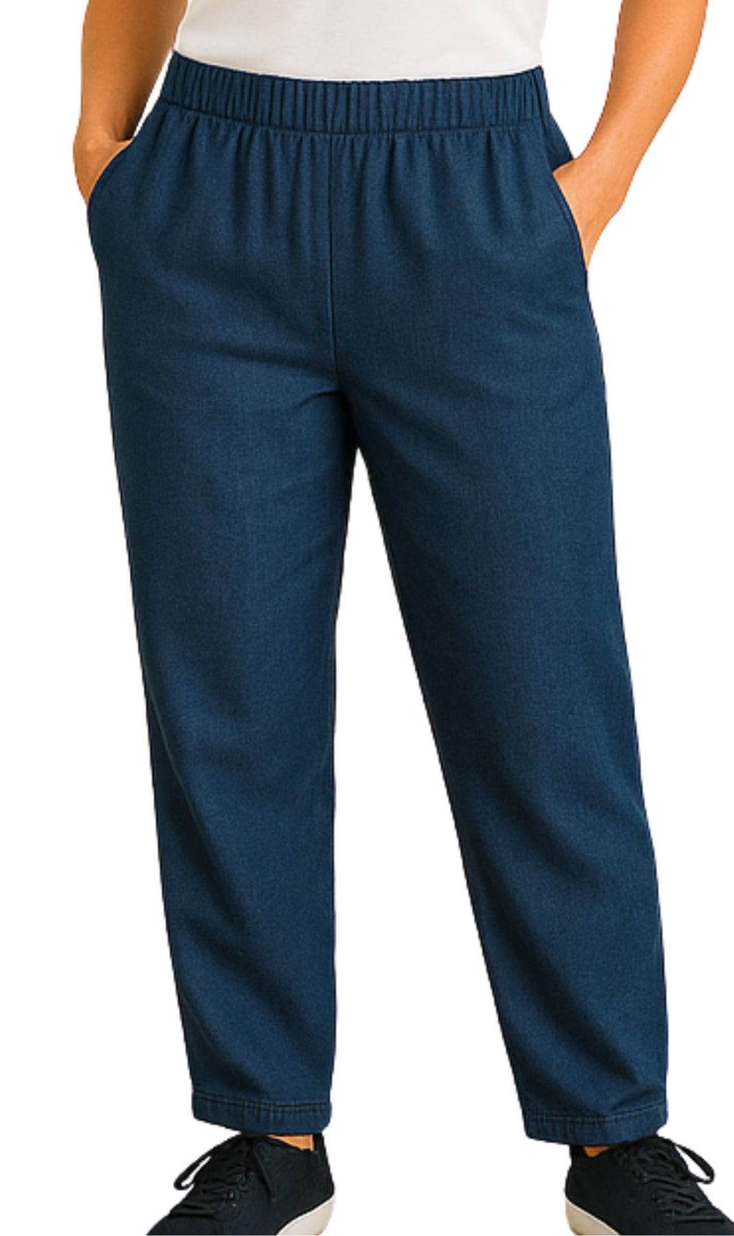 Women Elastic Waist Pull On Denim Jeans Indigo Front