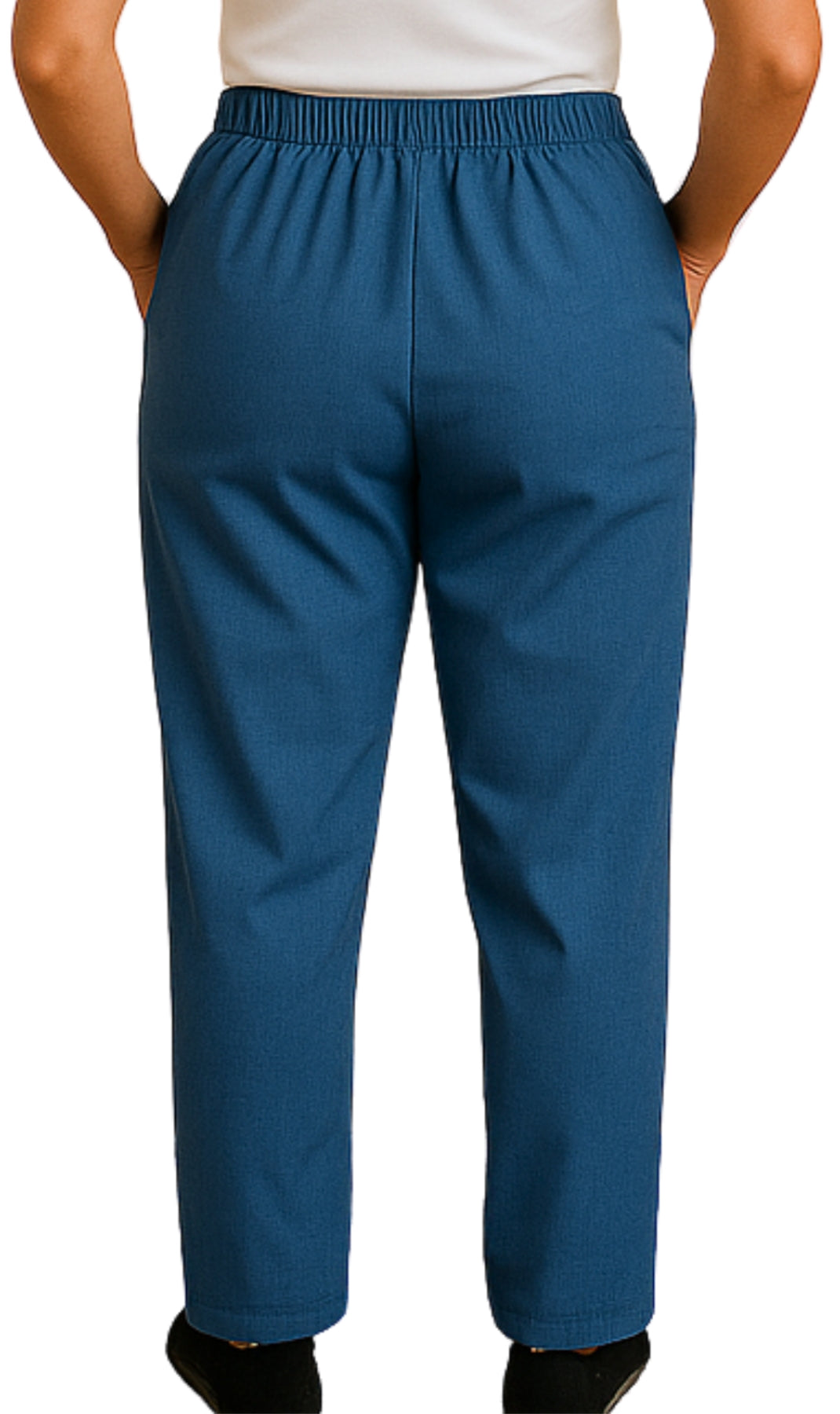 Women Elastic Waist Pull On Denim Jeans Med Blue_Back