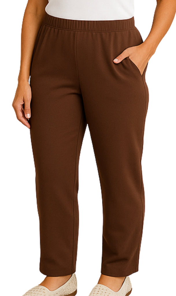 Women's Knit Pull on Pants - Cotton Blend with Flat Front waistband