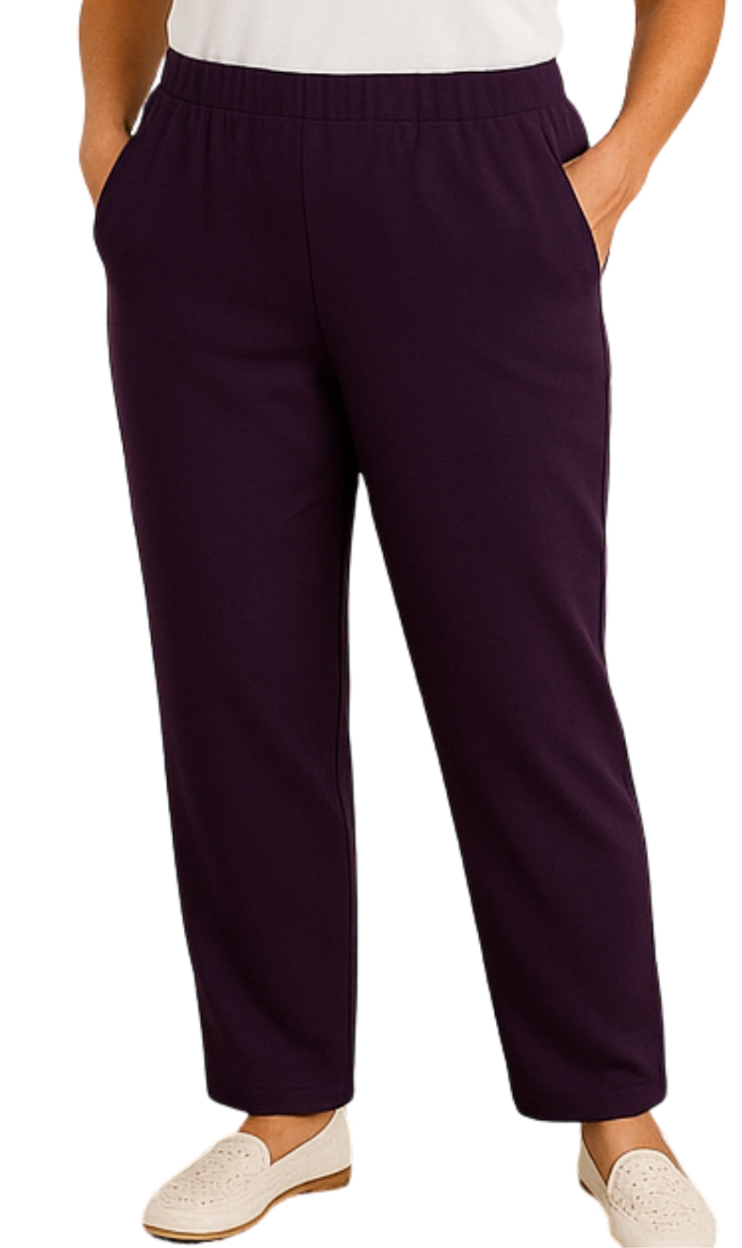 Women's Knit Pull on Pants - Cotton Blend with Flat Front waistband 46