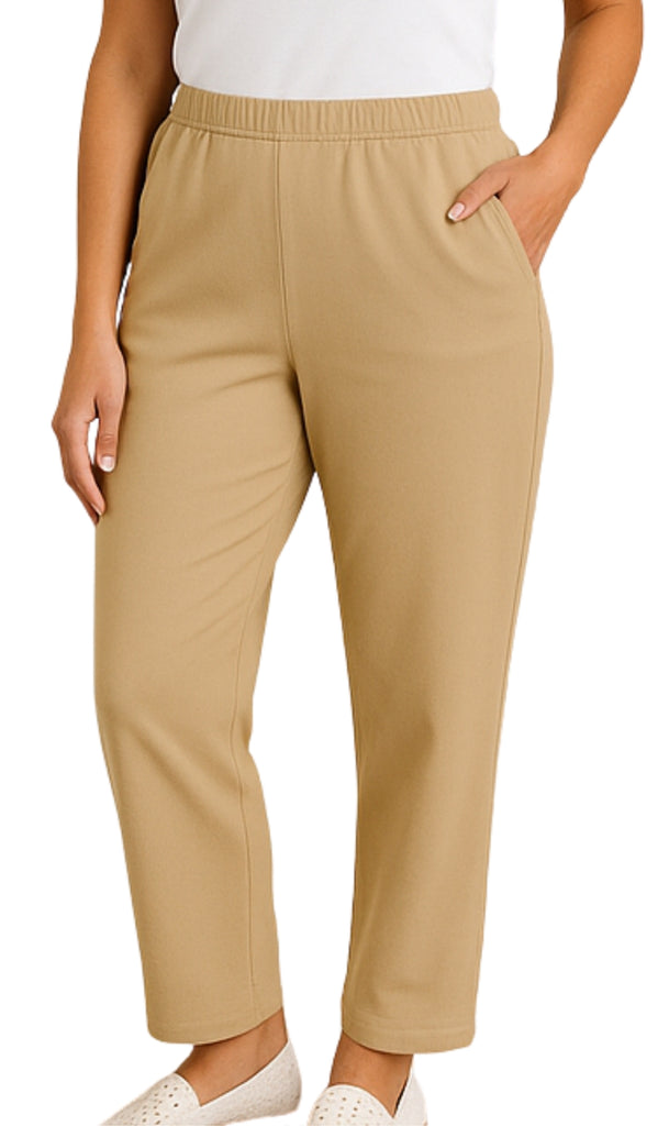 Women's Knit Pull on Pants - Cotton Blend with Flat Front waistband