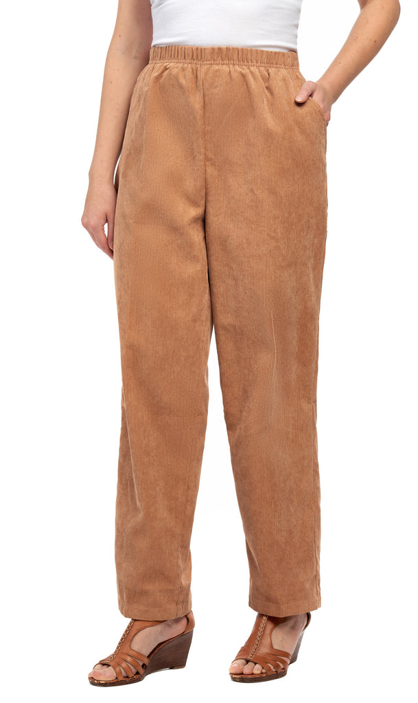 Women's Pull On Corduroy Pants – Keep It Cozy in Fine Wale Corduroy - CAMEL - front - TURTLE BAY APPAREL