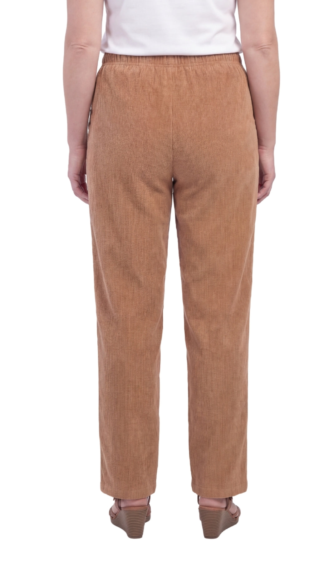Turtle Bay New York Womens Pull On Fine Wale Corduroy Pants with soft-covered elastic waist camel back