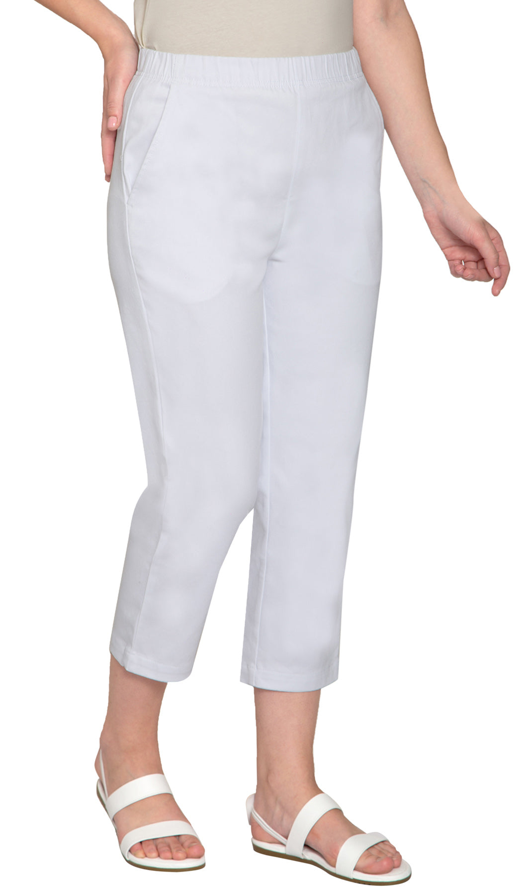 Women's Stretch Denim CaprisÔÇô Lightweight Stretch Fabric for Cool Comfort - White - Side - TURTLE BAY APPAREL