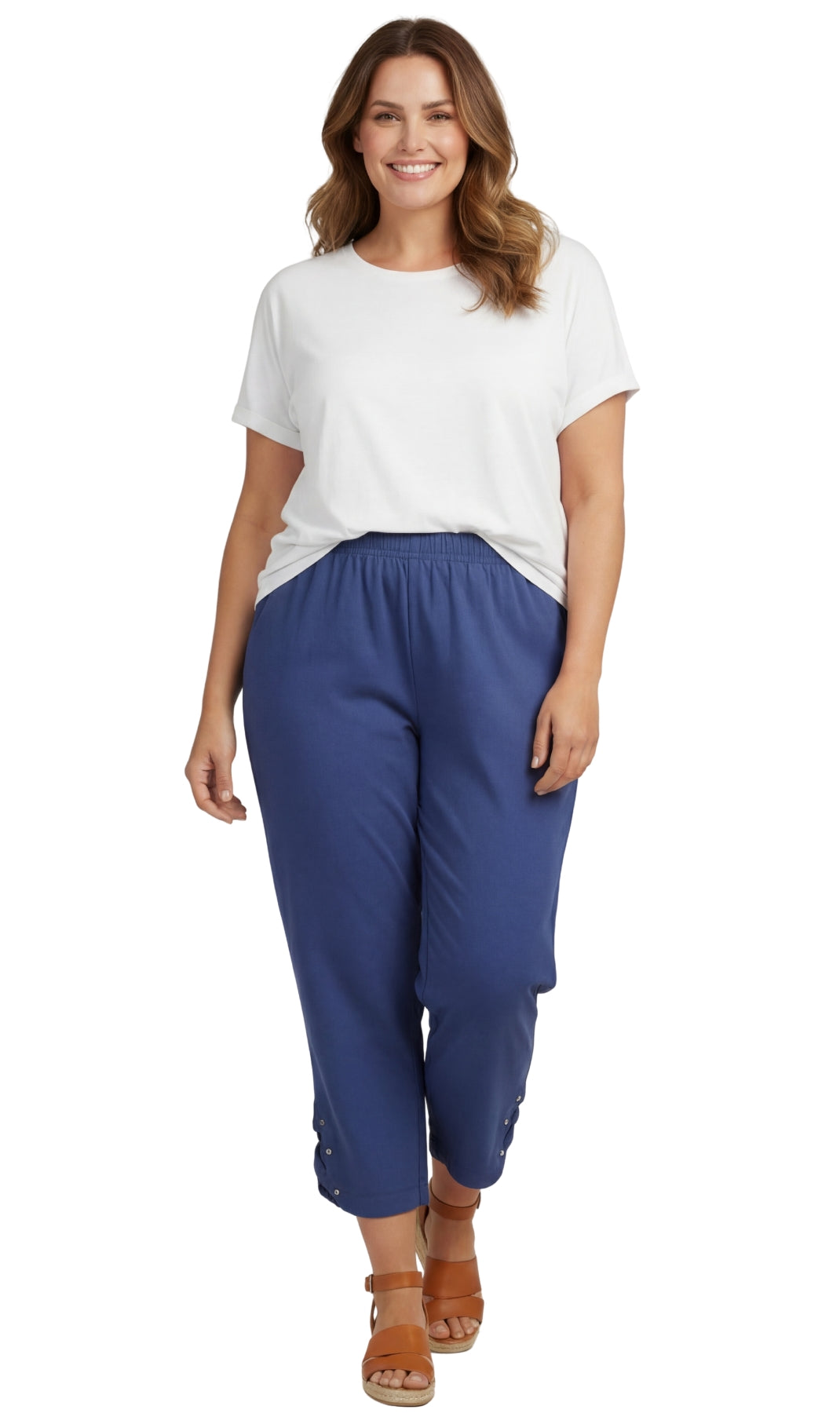 Turtle Bay New York Women’s Lightweight Capris with Studded Hem Detail navy full