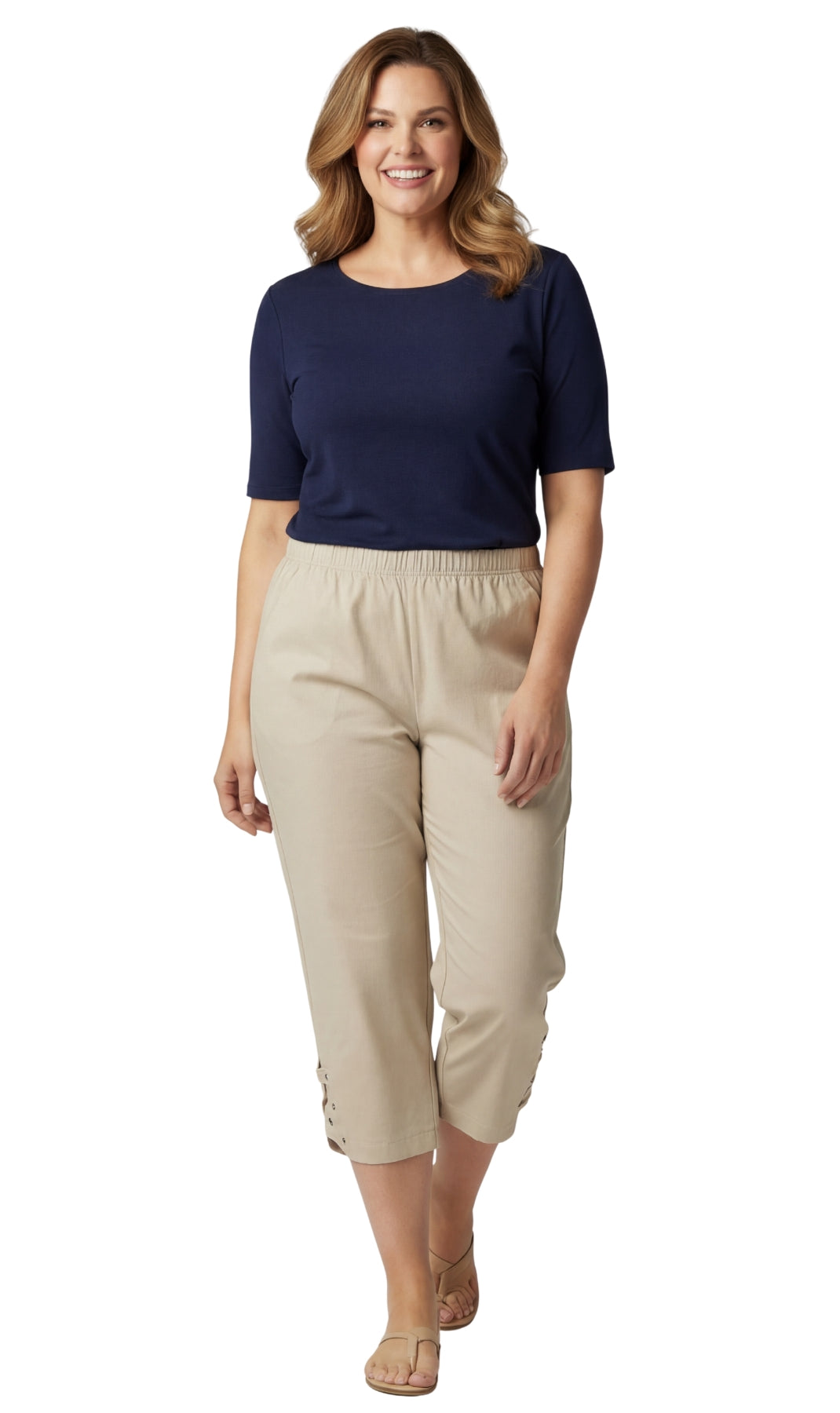 Turtle Bay New York Women’s Lightweight Capris with Studded Hem Detail stone full