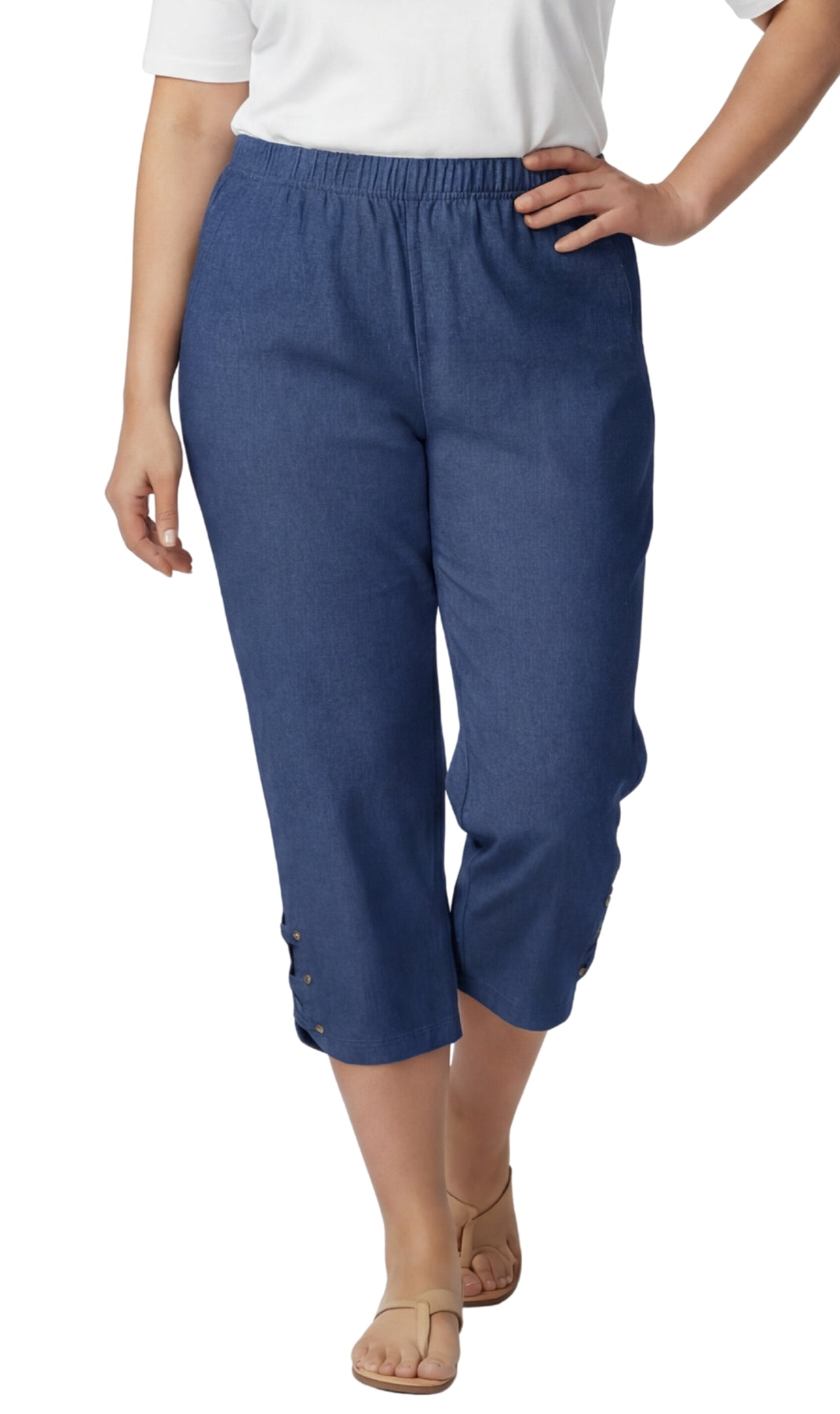 Turtle Bay New York Women’s Lightweight Capris with Studded Hem Detail indigo Front