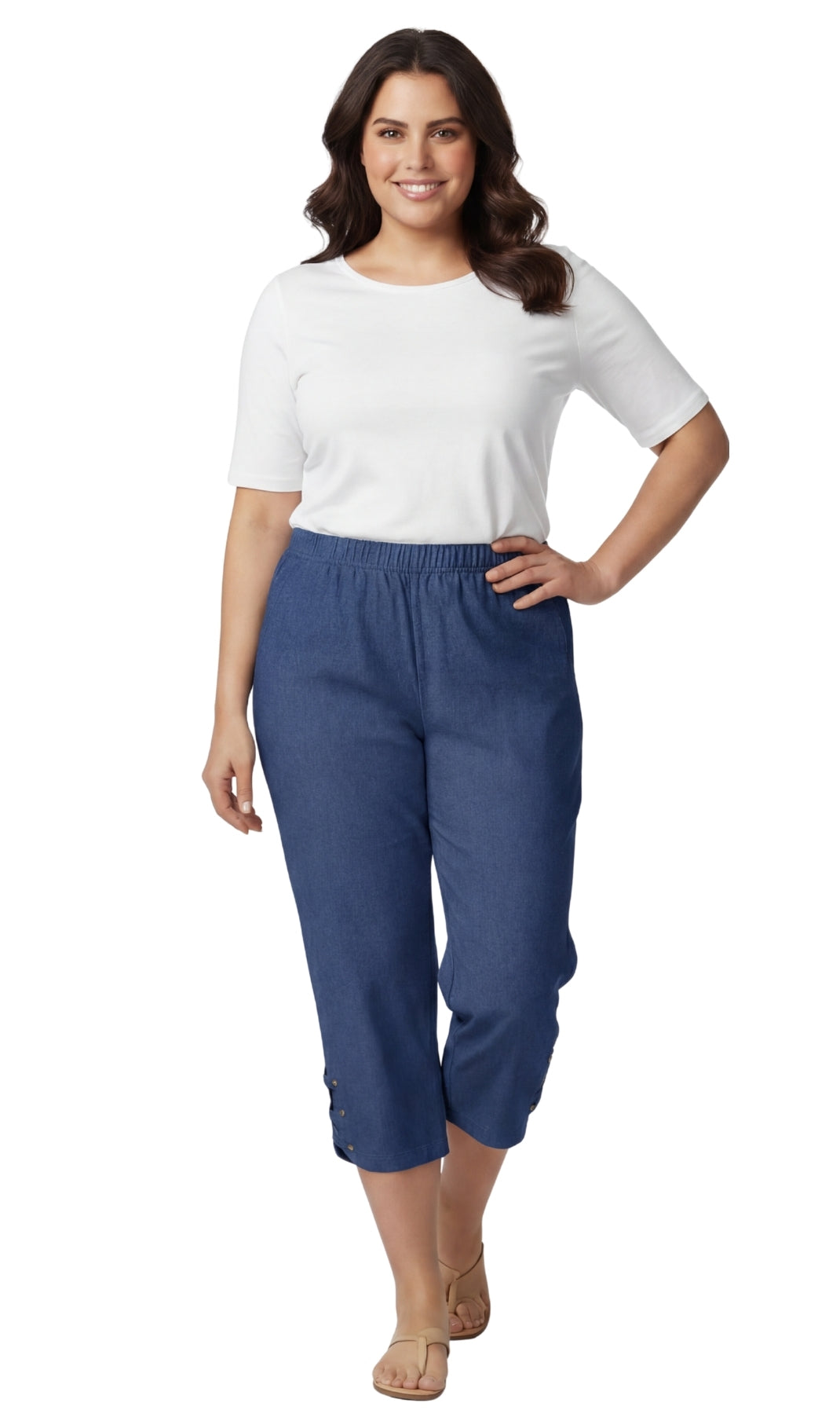 Turtle Bay New York Women’s Lightweight Capris with Studded Hem Detail indigo full