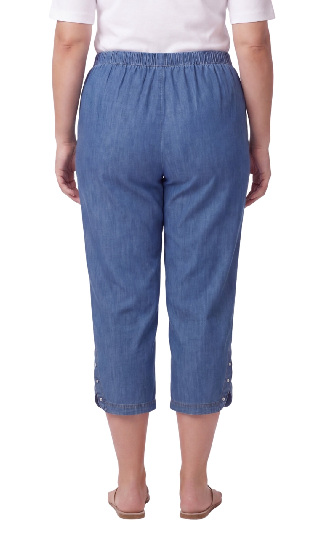 Turtle Bay New York Women’s Lightweight Capris with Studded Hem Detail medblue back