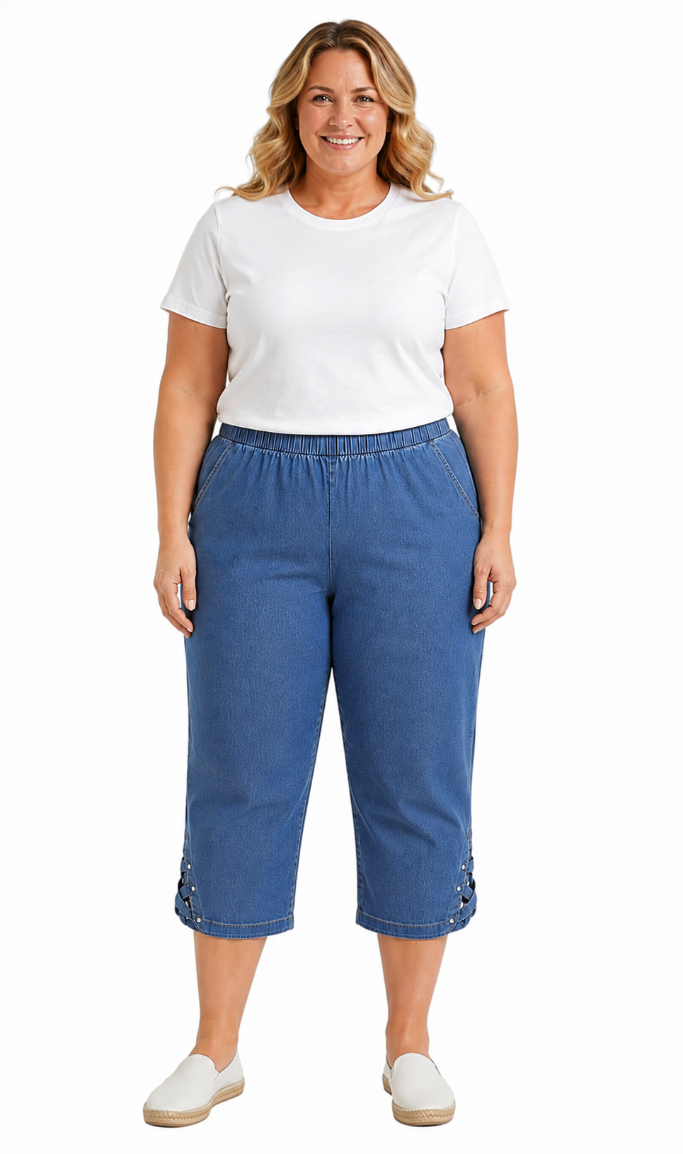 Women's Lightweight Capri Pants with Studded Hem Detail 15