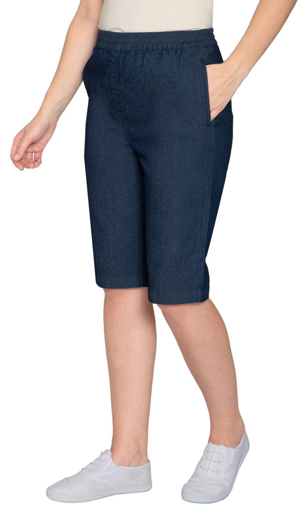 Women's Denim Pull On Bermuda Shorts - Easy Pull On Styles in Lightweight Denim - Indigo - Side -TURTLE BAY APPAREL