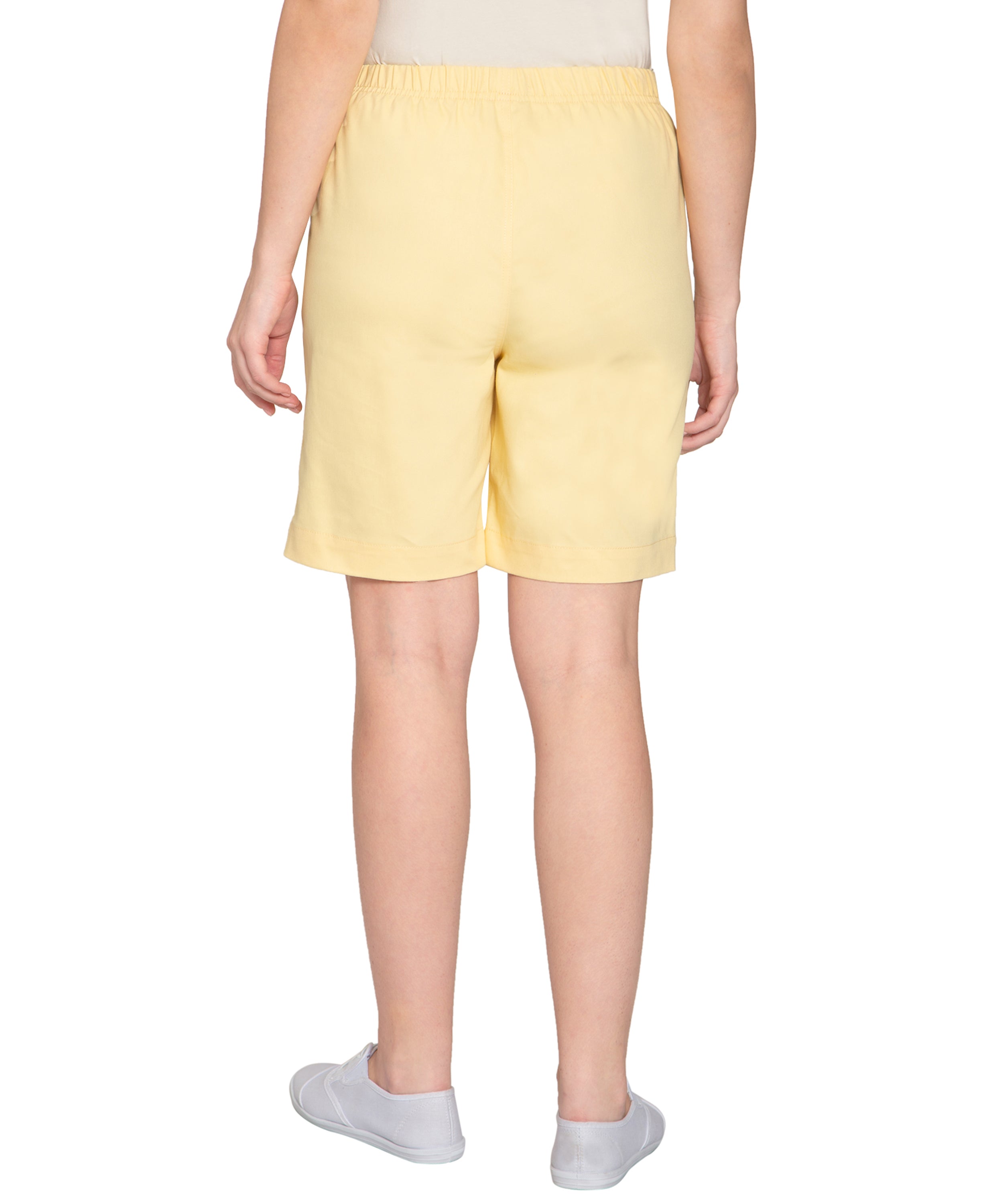 Women's Pull On Denim Shorts ÔÇô Stretch Waist Frees You from Binding Zippers and Buttons - Banana- Back - TURTLE BAY APPAREL