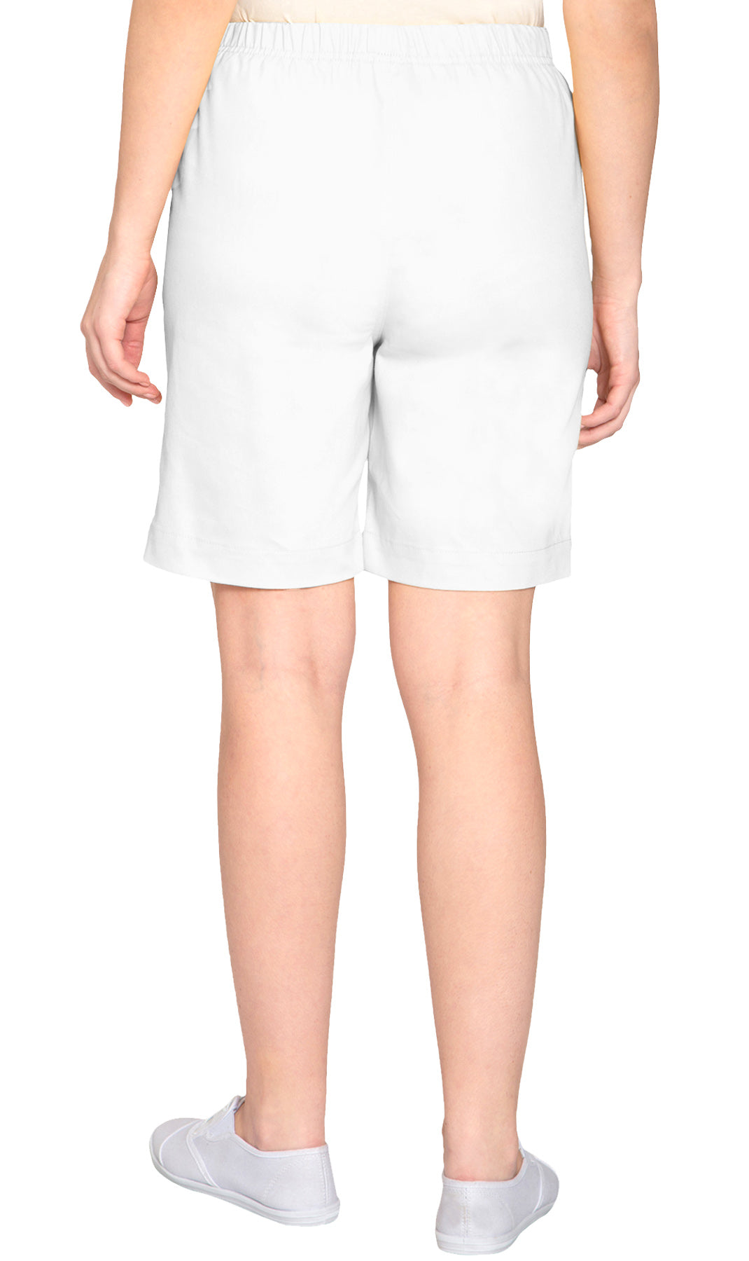 Women's Pull On Denim Shorts ÔÇô Stretch Waist Frees You from Binding Zippers and Buttons - White - BAck-  TURTLE BAY APPAREL