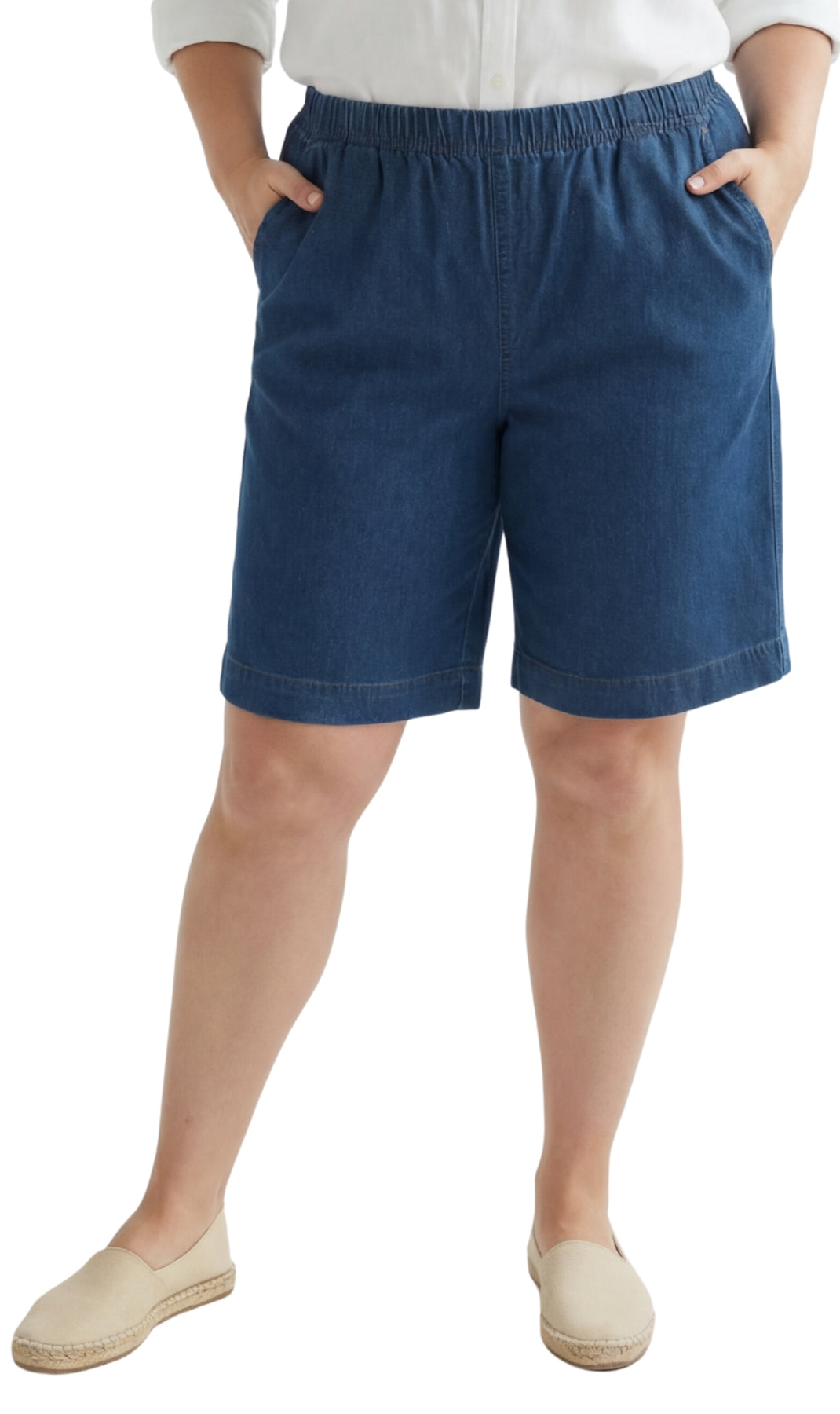 Women's Pull On Denim & Twill Shorts with stretch waist - No zipper or buttons 11