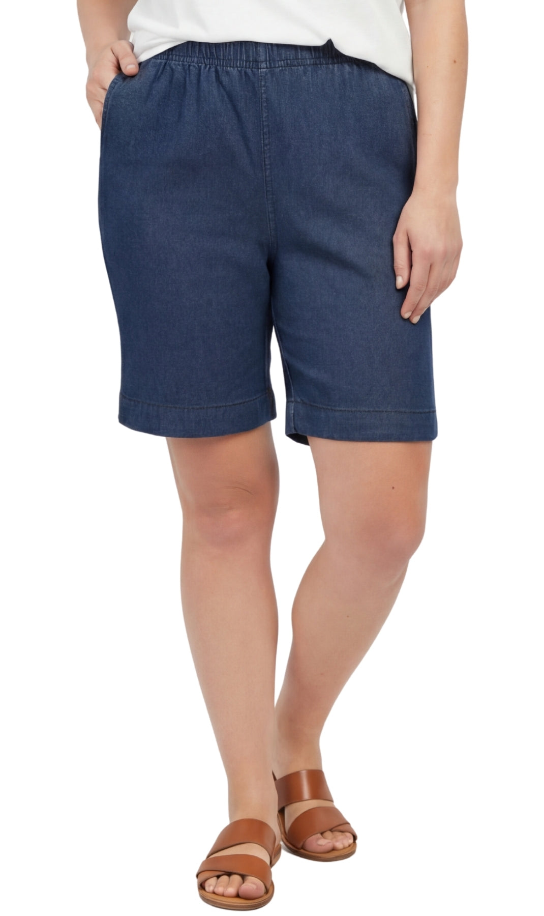 Women's Pull On Denim & Twill Shorts with stretch waist - No zipper or buttons 1