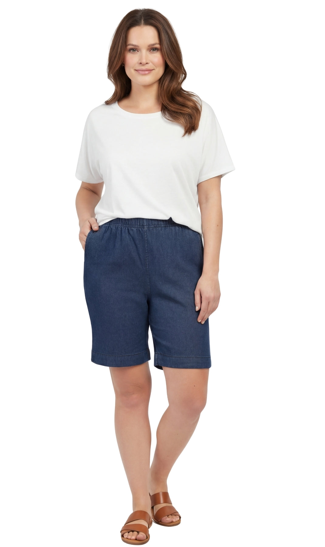 Women's Pull On Denim & Twill Shorts with stretch waist - No zipper or buttons 5