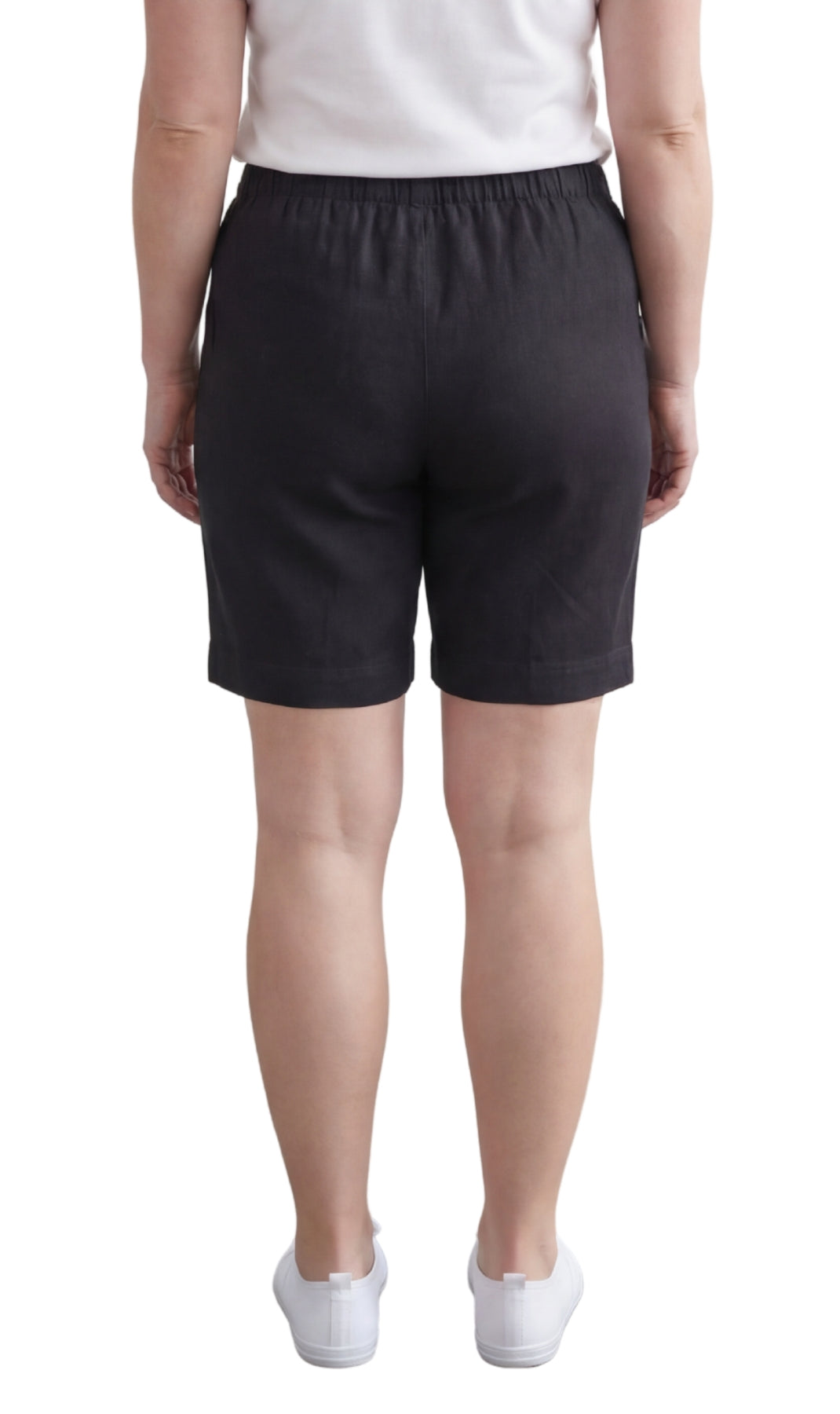 Turtle Bay New York Women's Pull On Denim & Twill Shorts with stretch waist - No zipper or buttons black back