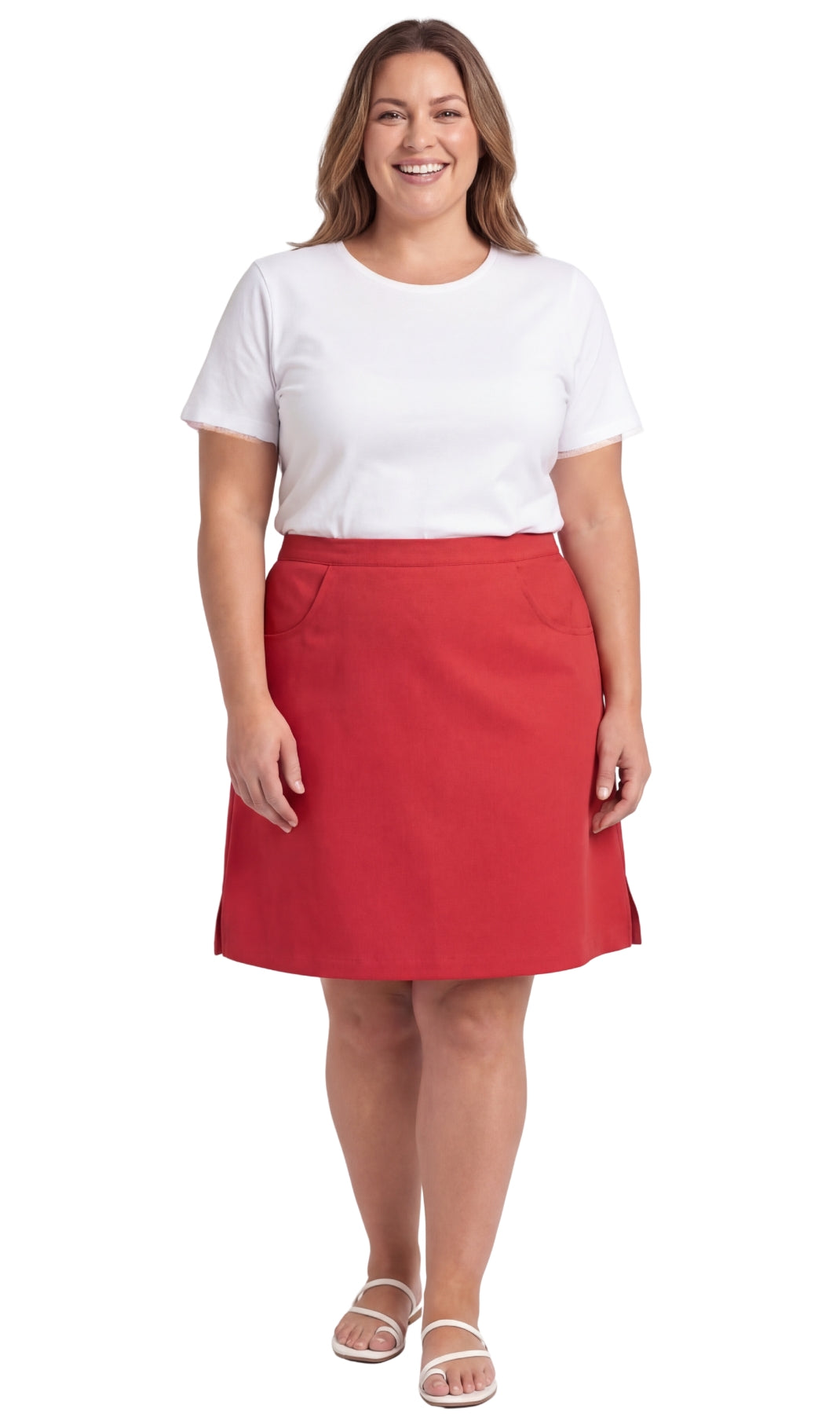 Turtle Bay New York Women's Pull on Skort in Twill with Elastic Waist and Front Pockets red full