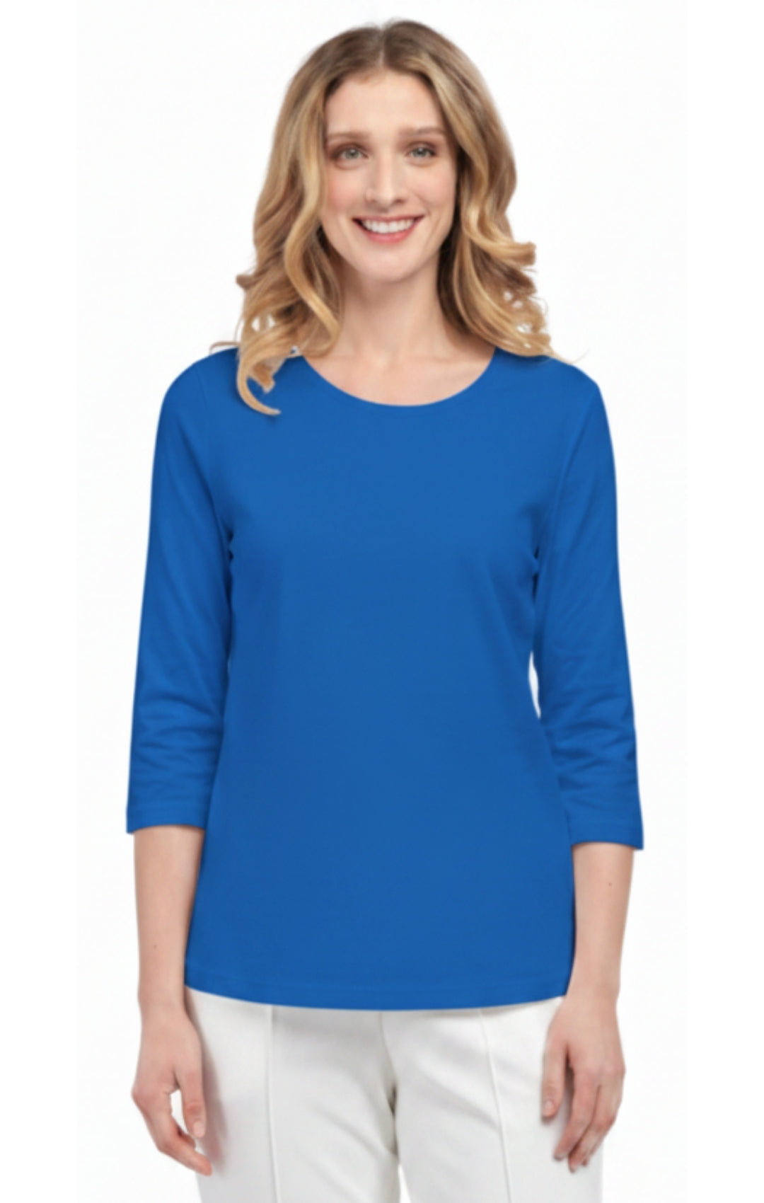 Turtle Bay Apparel Women's 3/4 Sleeve Crew Neck Top – Royal Front View
