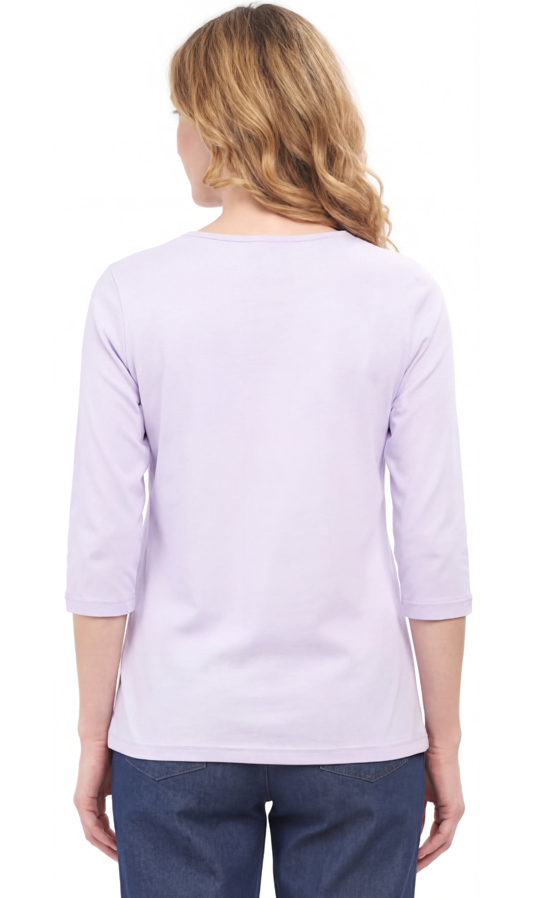 Turtle Bay New York Women's 3/4 Sleeve Crew Neck Top – Comfortable Jer lavander back