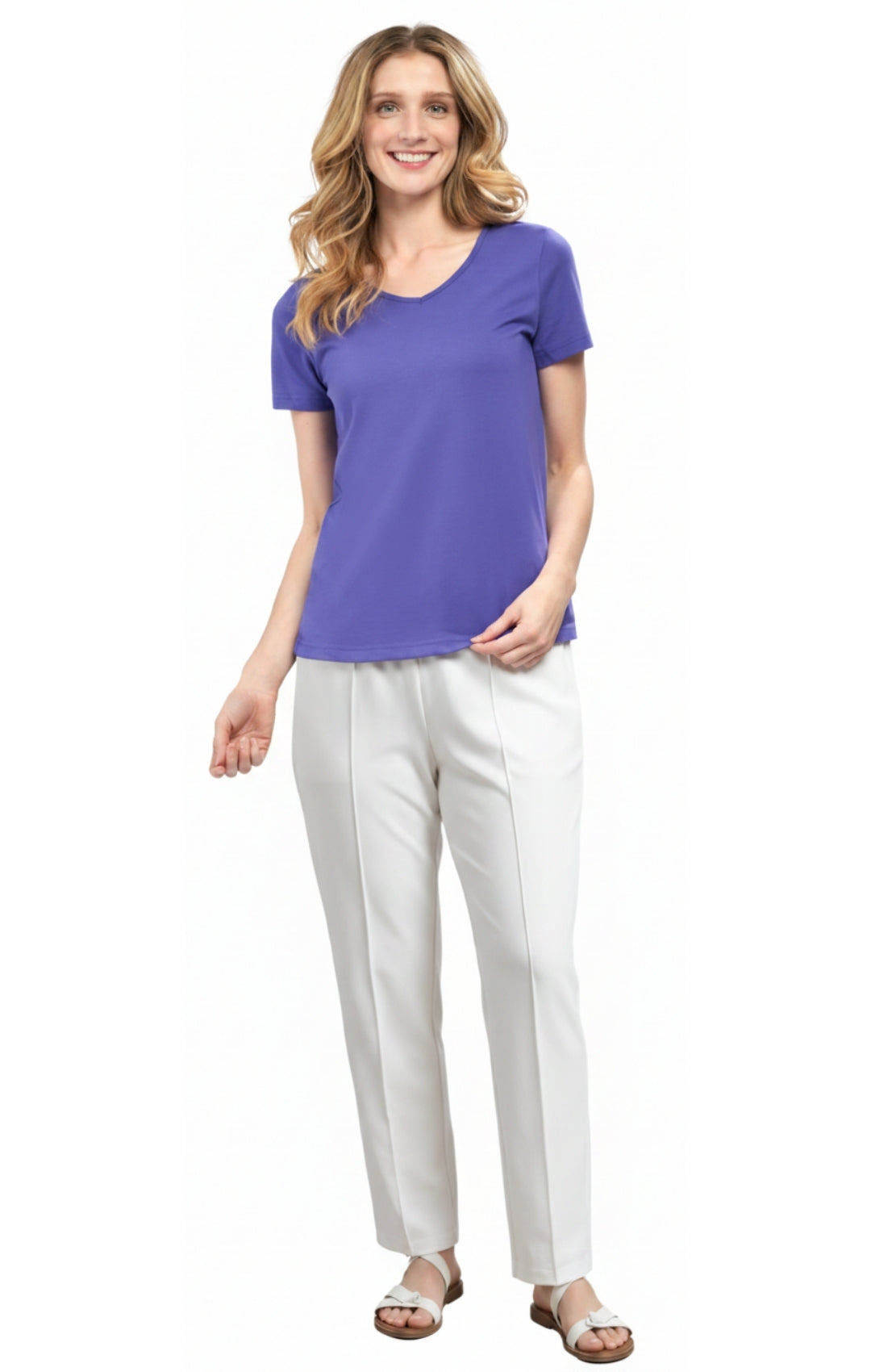 Women's Short Sleeve V-Neck T-Shirt — Wrinkle Resistant Cotton Blend 23