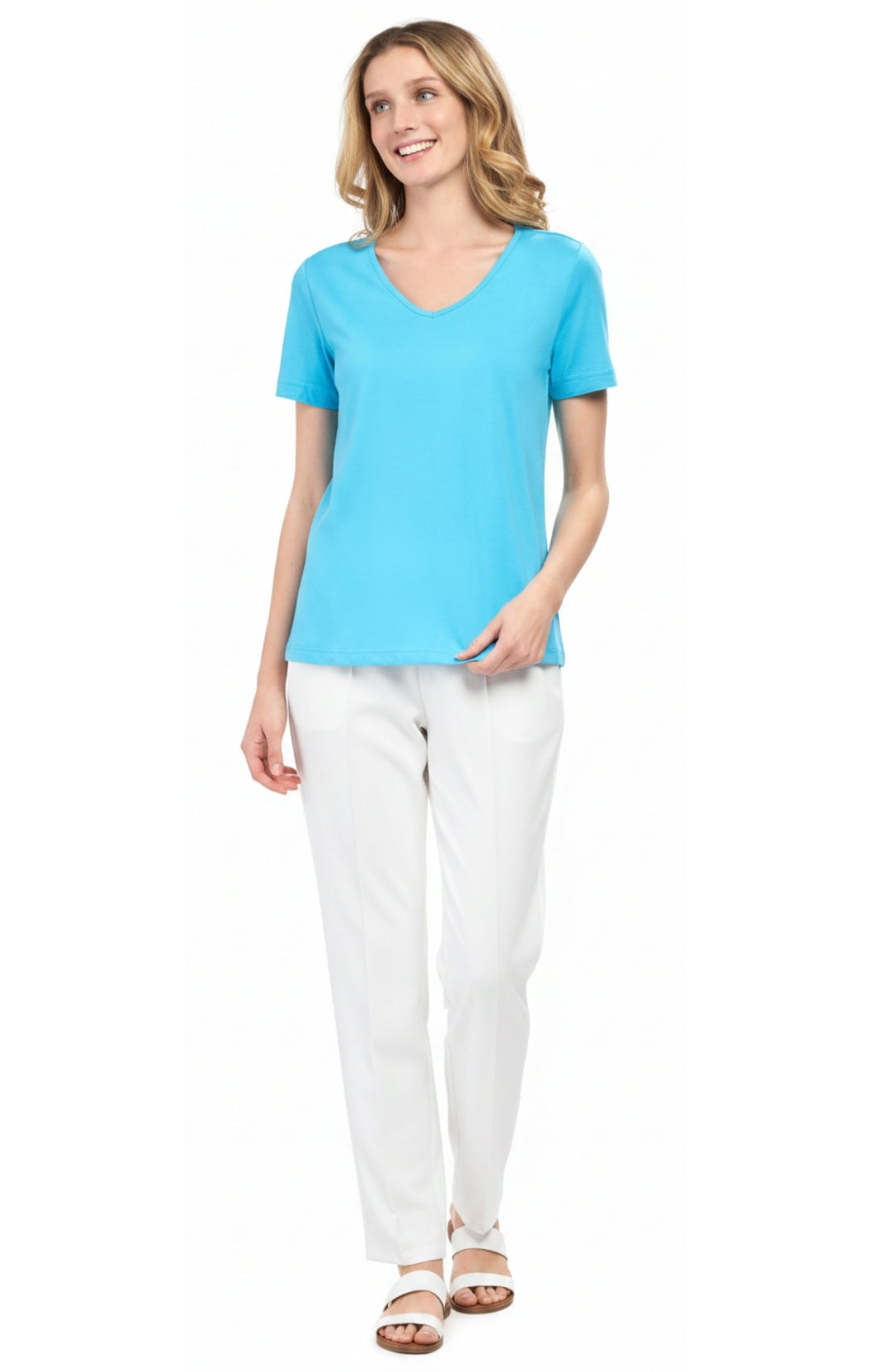 Women's Short Sleeve V-Neck T-Shirt — Wrinkle Resistant Cotton Blend 28