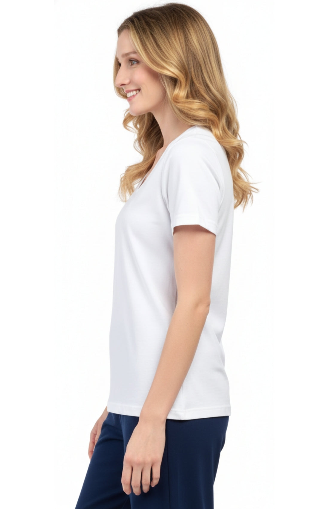 Women's Short Sleeve V-Neck T-Shirt — Wrinkle Resistant Cotton Blend 35