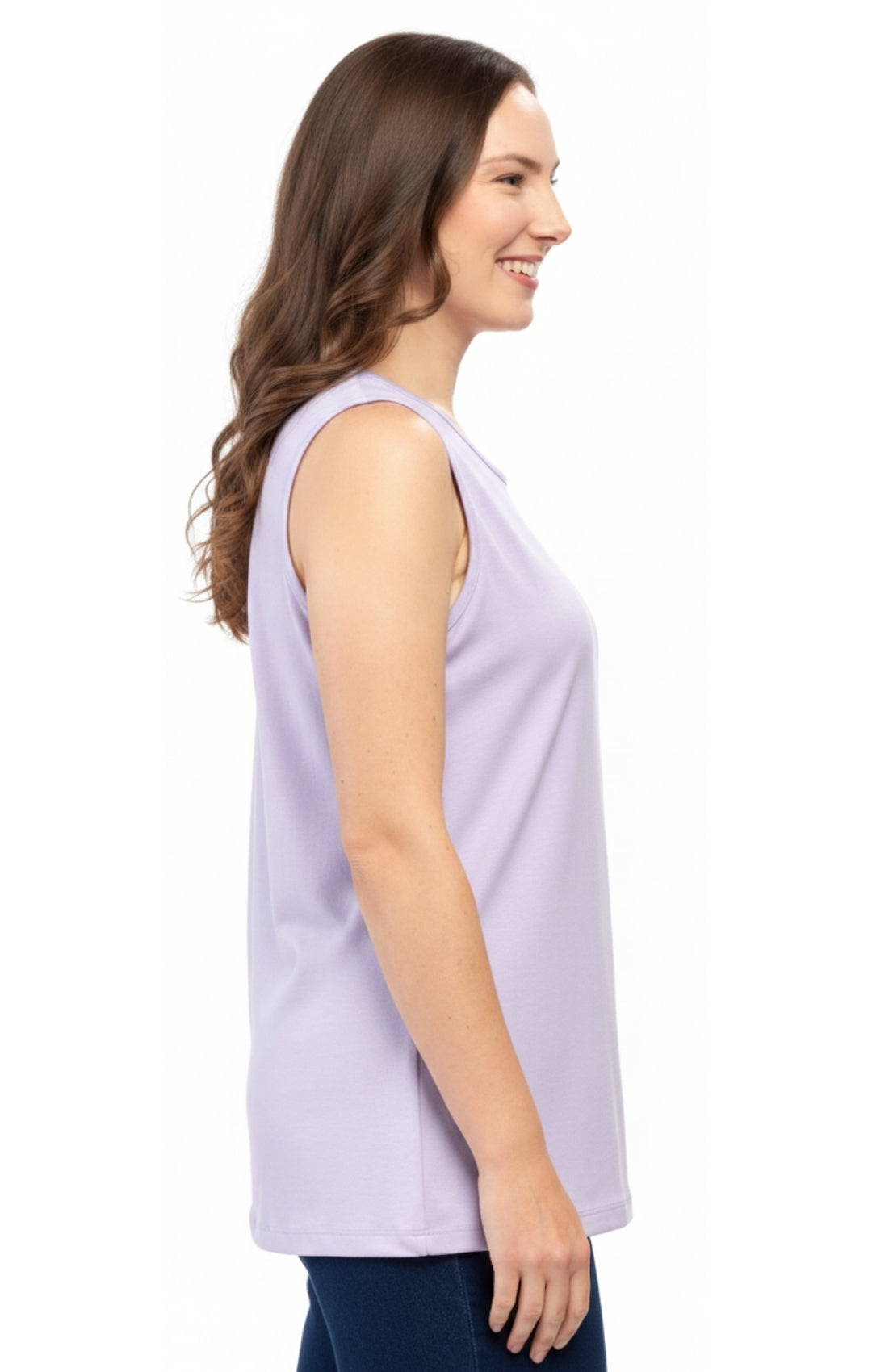 Turtle Bay Apparel Women's Classic Relaxed Fit Cotton blend Sleeveless Tank Top – Lavender Side View