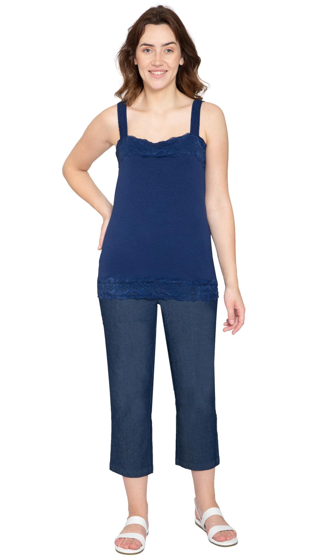 Women's Lace Trim Tank - Navy - Full - TURTLE BAY APPAREL