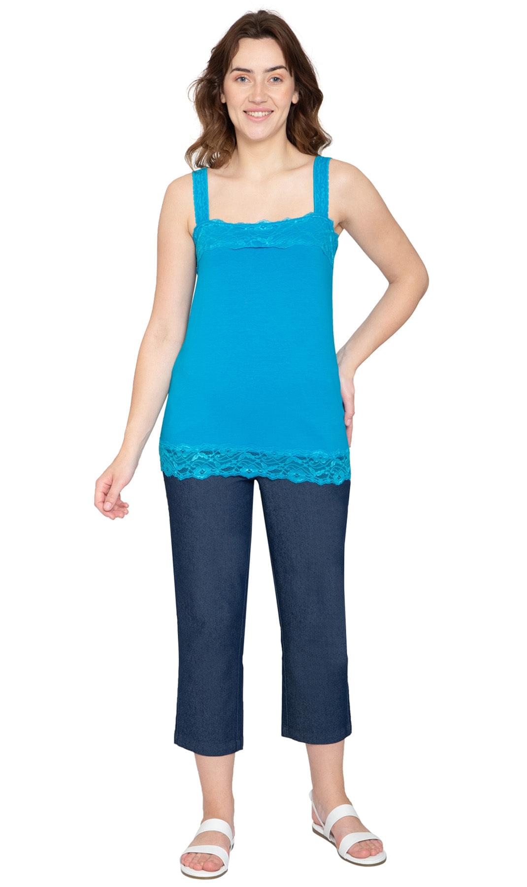 Women's Lace Trim Tank - Turquoise - Full -  TURTLE BAY APPAREL