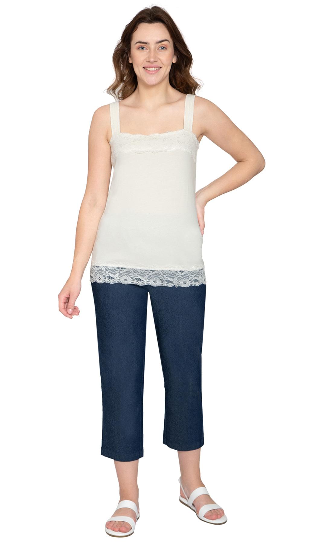 Women's Lace Trim Tank - Ivory - Full - TURTLE BAY APPAREL