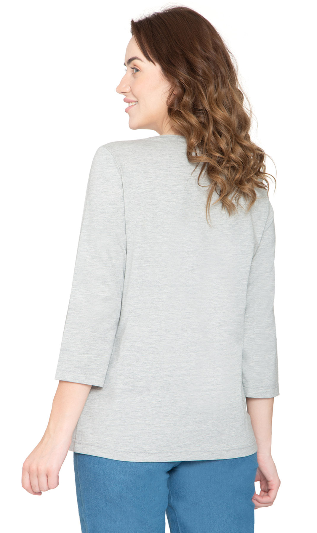 Women's Three Quarter Sleeve Henley ÔÇô Comfort in Every Color! - Grey - Back -  TURTLE BAY APPAREL