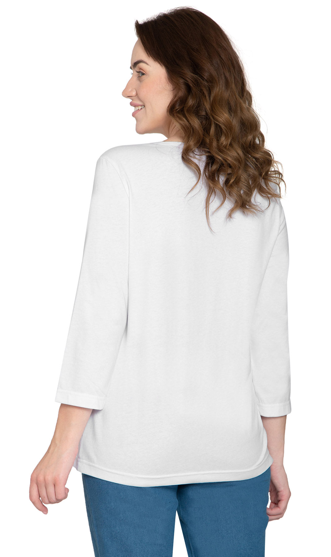 Women's Three Quarter Sleeve Henley ÔÇô Comfort in Every Color! - White - Back - TURTLE BAY APPAREL