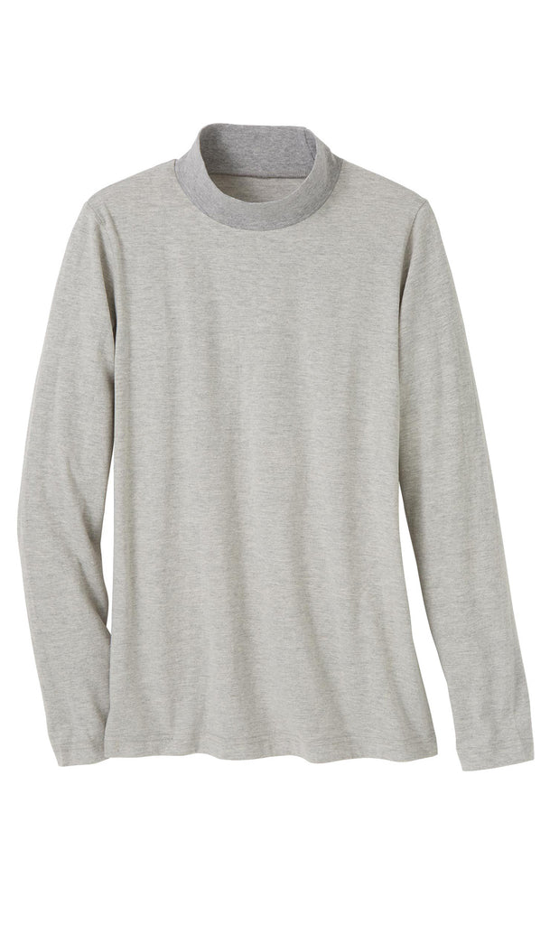 Women's Long Sleeve Mockneck ÔÇô An All-Season Essential - Grey Heather - Flat lay - TURTLE BAY APPAREL