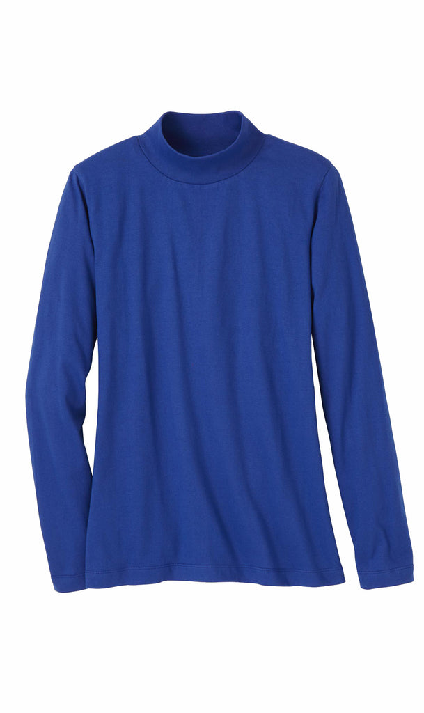 Women's Long Sleeve Mockneck ÔÇô An All-Season Essential - Royal - Flat lay - TURTLE BAY APPAREL