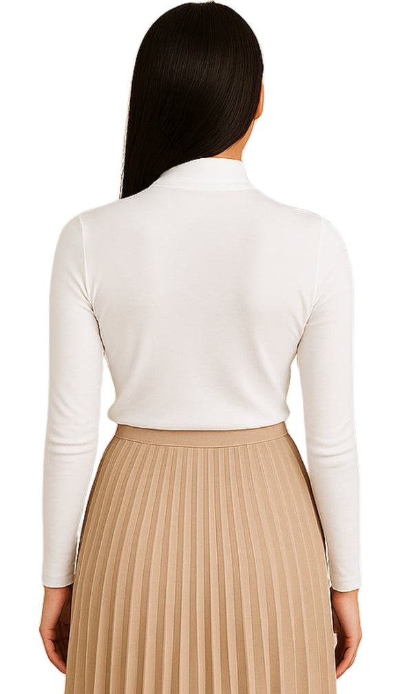 Women's Long Sleeve Cotton Blend Mock Neck Top - An All-Season Essential