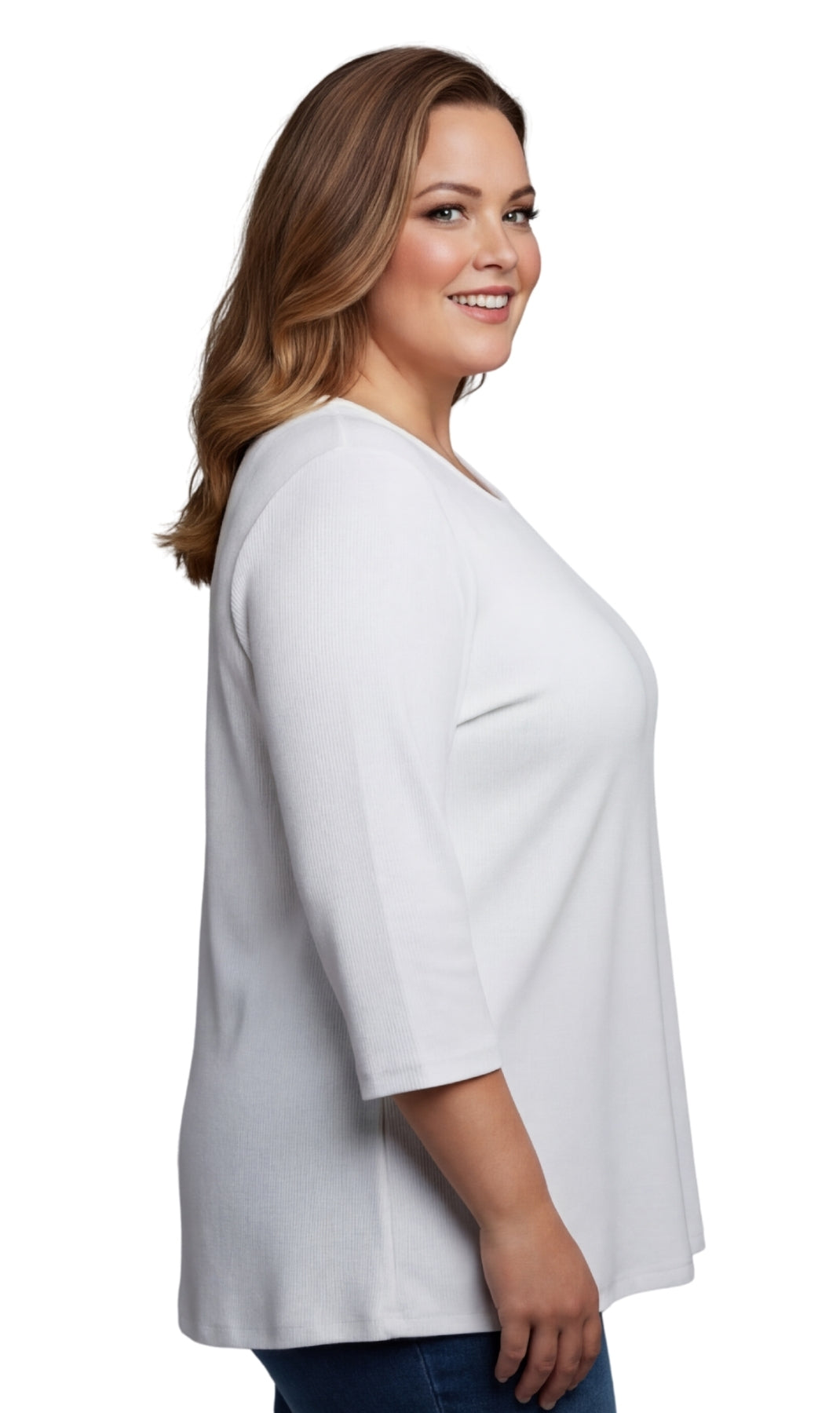 Women's Ribbed 3/4 Sleeve Crew Neck Cotton Top 12