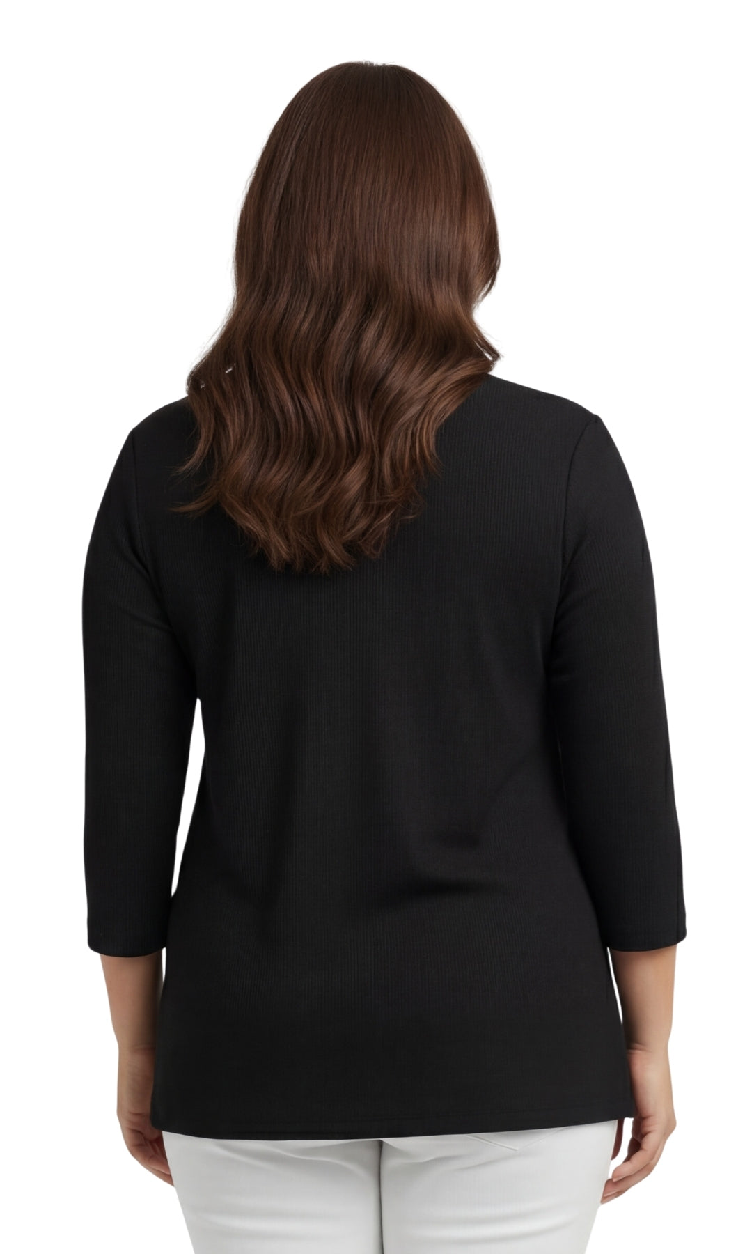 Turtle Bay New York Women's Ribbed 3/4 Sleeve Crew Neck Cotton Top black back