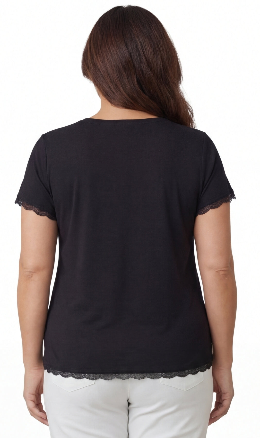 Turtle Bay New York Women's V-neck Short Sleeve Tshirt with A Three Button Placket black back