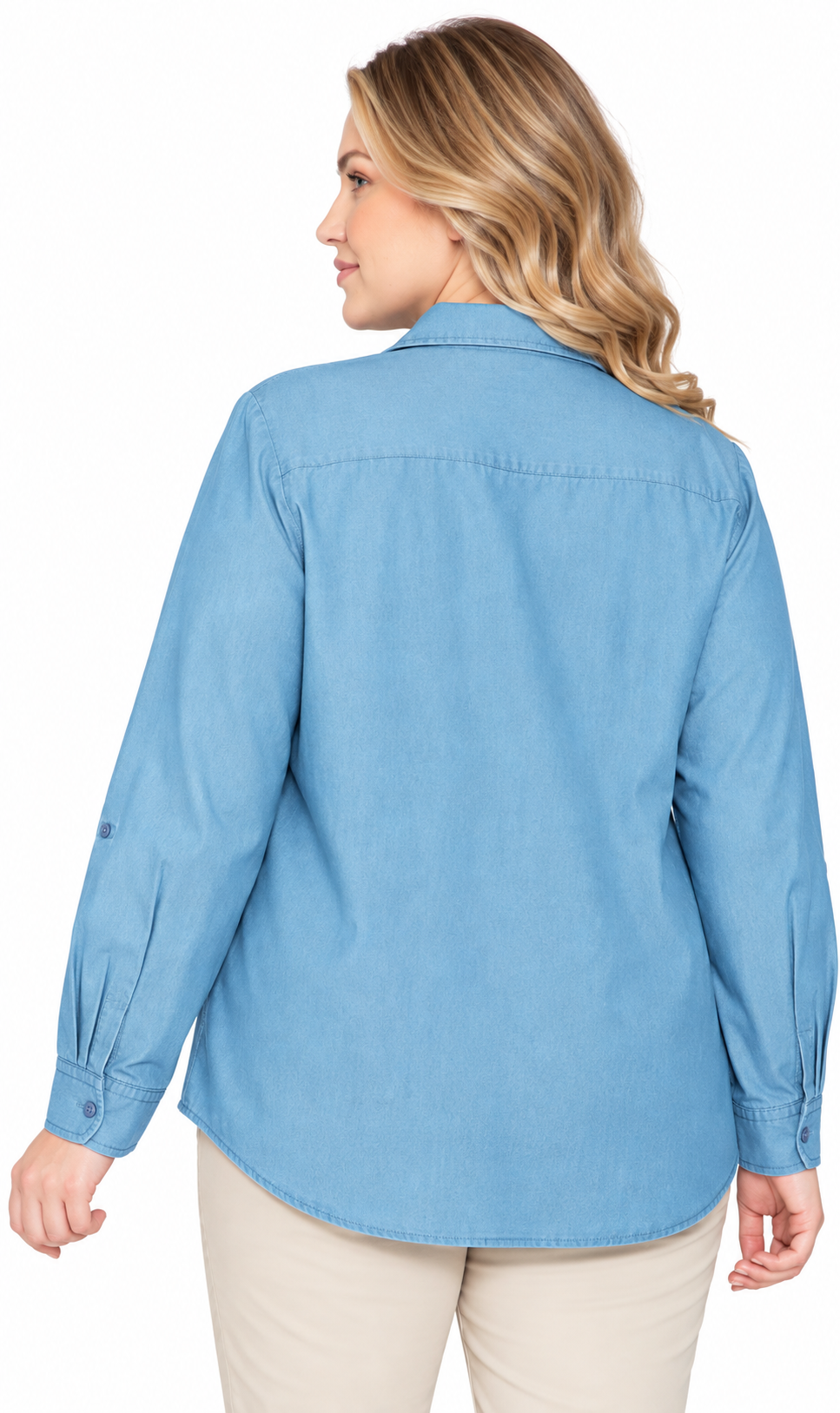 Women's Long Sleeve Button Down Denim Shirt with Front Pocket 8