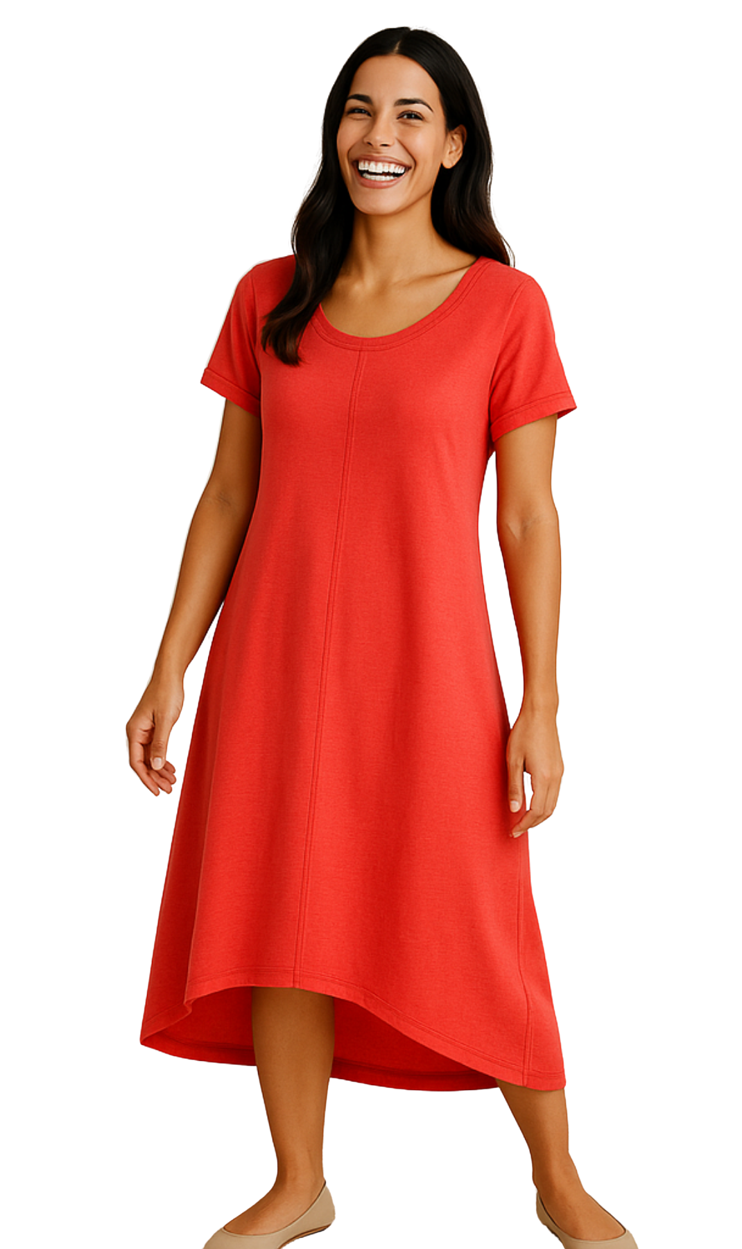 Women's Knit Wide Scoop Neck Short Sleeve Dress full