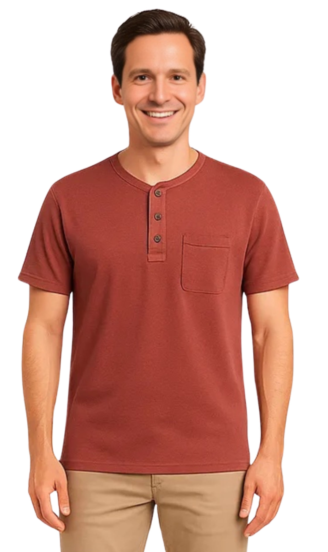 Men's Short Sleeve Henley Relaxed Fit Shirt with Pocket 15