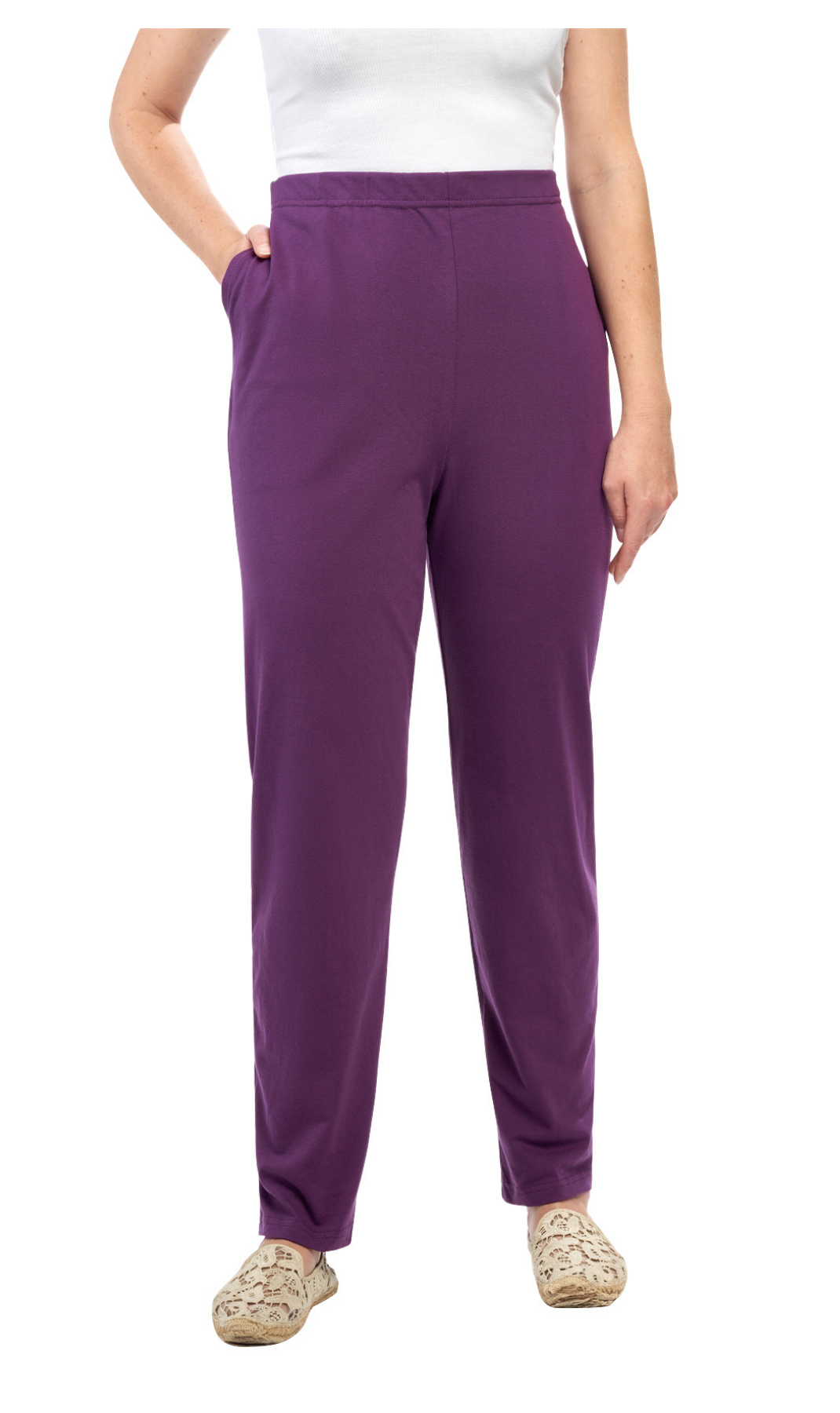 Women's Knit Pull on Pants - Cotton Blend with Flat Front waistband 48