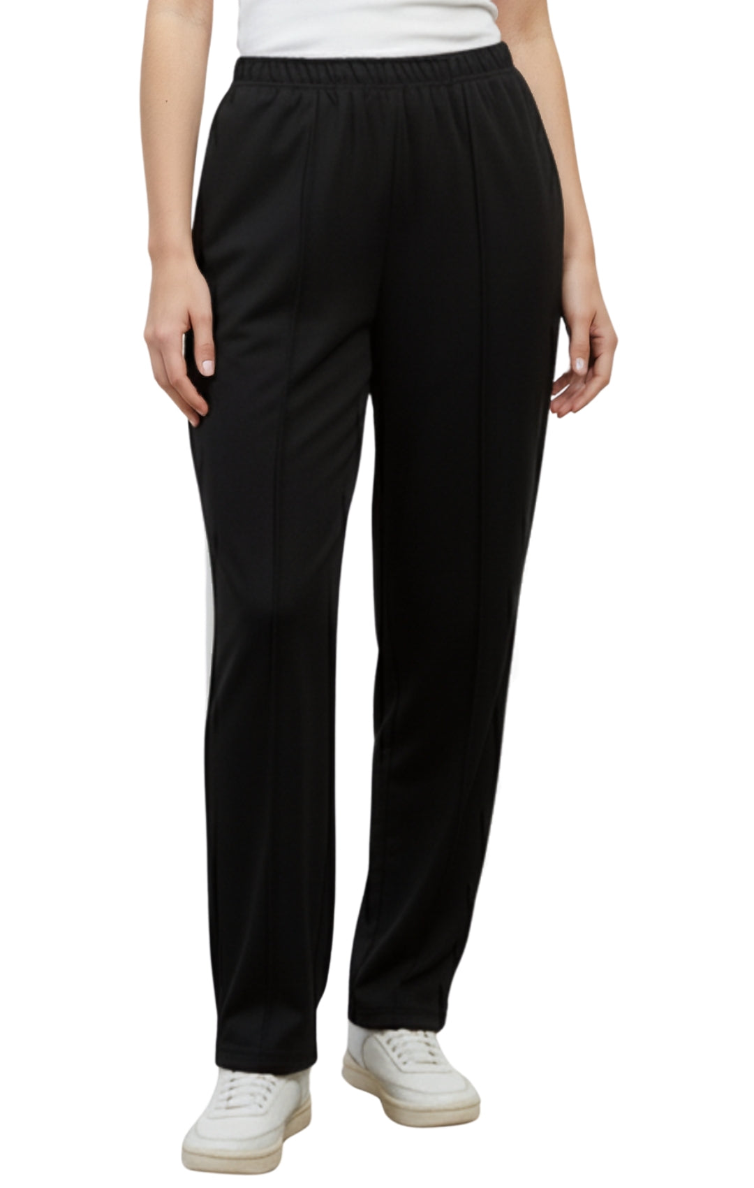 Womens Classic Poly Knit Pants - Pull On Slacks with Elastic Waist