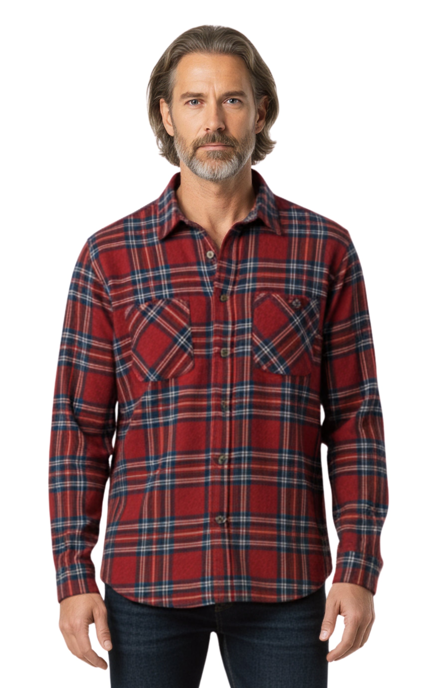 Men's Heathered Fleece Overshirt with Chest Pockets and Tortoise-shell patterned Buttons