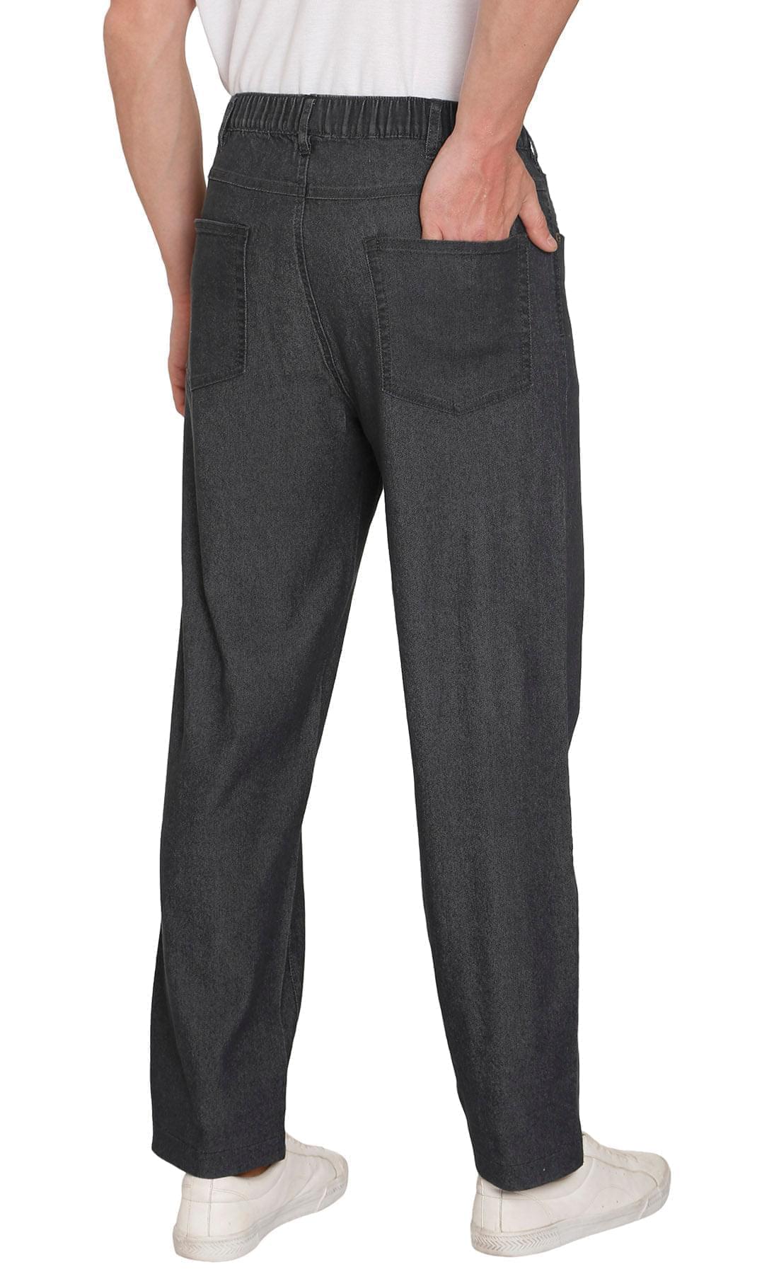 Turtle Bay New York Men's Casual Elastic Waist Denim Pull on Jeans Pants -Black - Back -TURTLE BAY APPAREL