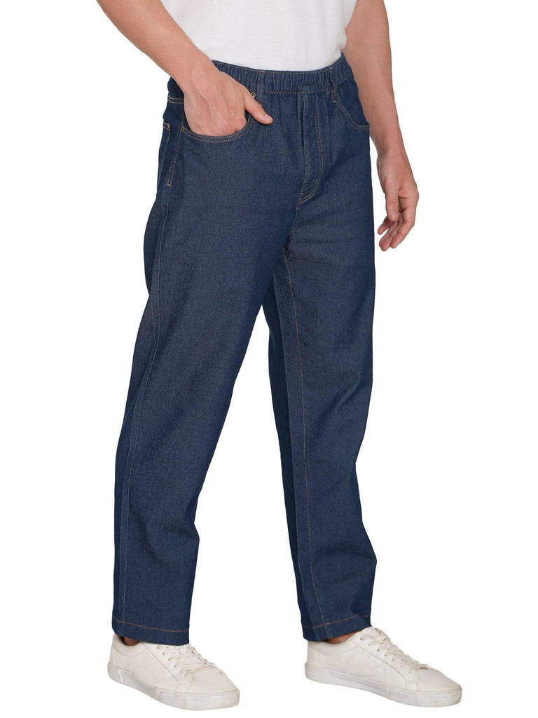 Turtle Bay New York Men's Casual Elastic Waist Denim Pull on Jeans Pants - INDIGO - Front -TURTLE BAY APPAREL