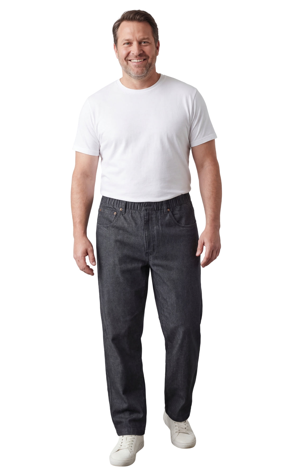 Turtle Bay New York Men’s Lightweight Casual Elastic Waist Pull-On Jeans – Denim & Twill Pants with Easy Fit black full