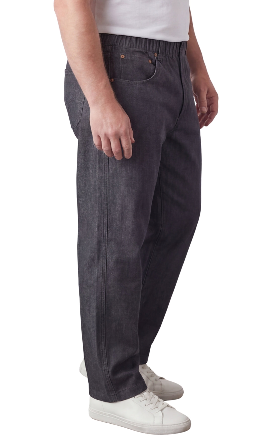 Turtle Bay New York Men’s Lightweight Casual Elastic Waist Pull-On Jeans – Denim & Twill Pants with Easy Fit black side