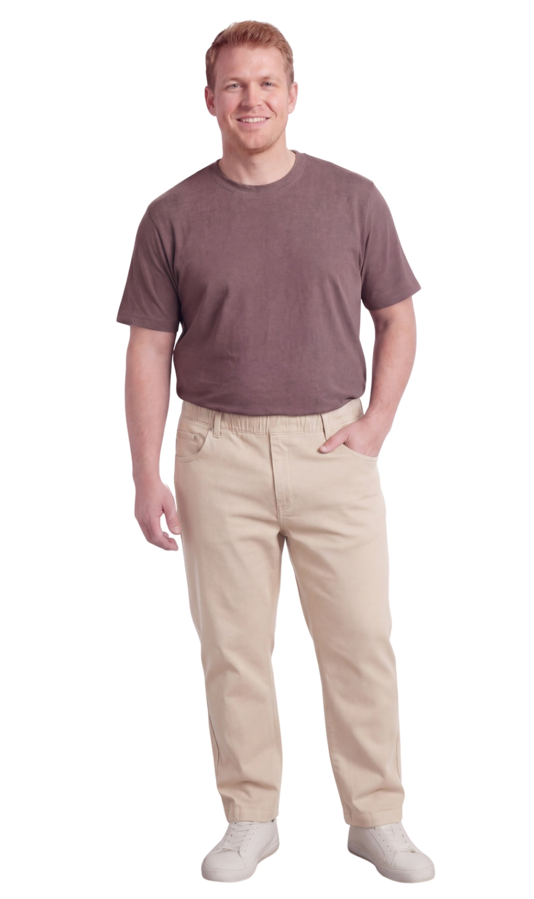 Turtle Bay New York Men’s Lightweight Casual Elastic Waist Pull-On Jeans – Denim & Twill Pants with Easy Fit khaki full